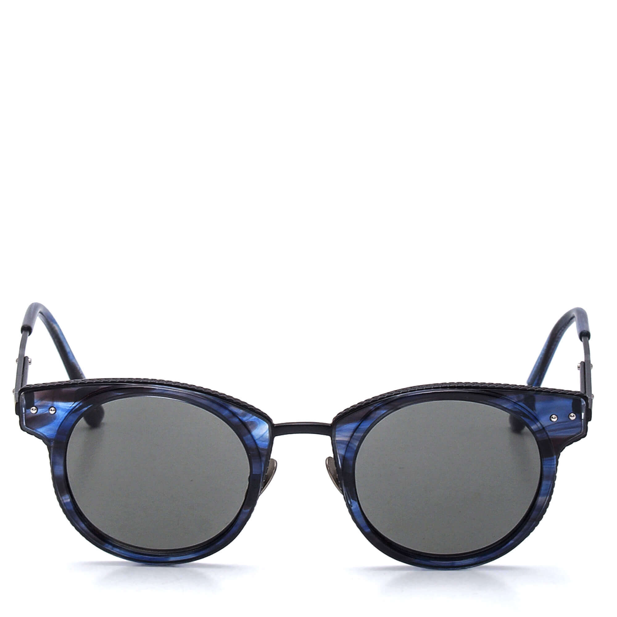 Bottega Veneta - Black & Blue Round Sunglasses